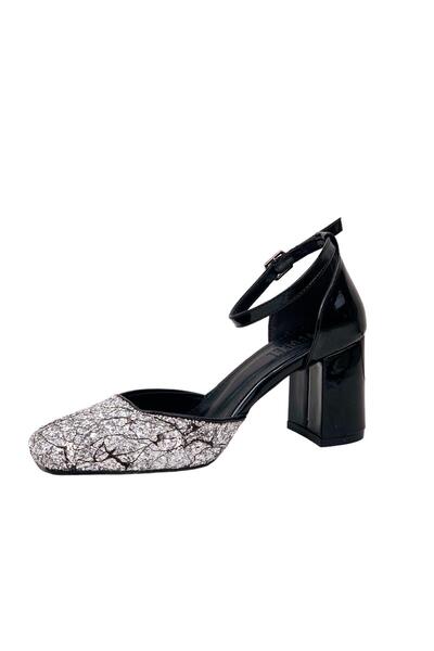 bescobel Women's Gelşam Black Evening Dress Shoes with Stones on the Front 7.5 cm 112