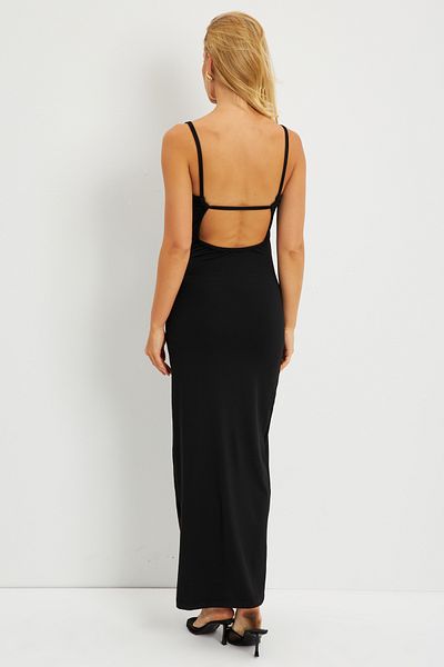 Cool & Sexy Schwarzes Midikleid mit tiefem Ausschnitt und Rücken für Damen EY2798