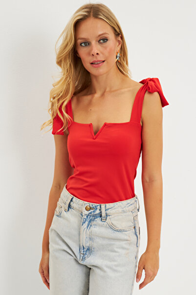 Cool & Sexy Női piros vállkötős blúz EY2795