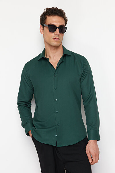Trendyol Collection Zöld Slim Fit Oxford Easy-Iron szőtt intelligens ing TMNSS24GO00070