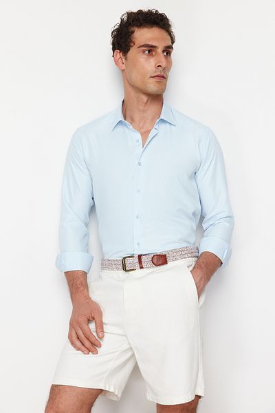 Trendyol Collection Светлосиня мъжка риза Smart Slim Fit - Лесно гладене, Tmnaw24Go00096