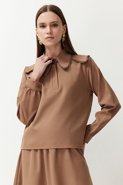 Trendyol Modest Brown Baby Collared Woven Fabric Top and Bottom Skirt Tunic Set TCTSS24US00064