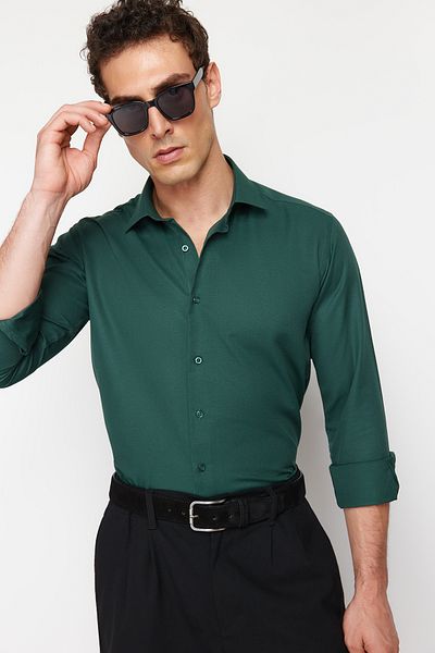 Trendyol Collection Zöld Slim Fit Oxford Easy-Iron szőtt intelligens ing TMNSS24GO00070