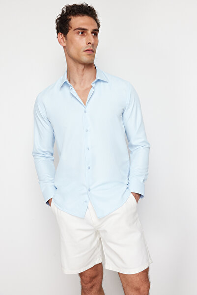 Trendyol Collection Světle modrá pánská košile Smart Slim Fit – snadné žehlení, Tmnaw24Go00096