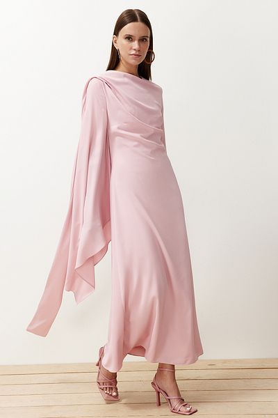 Trendyol Modest Gefüttertes Abendkleid mit Puderschal-Detail TCTSS24DB00036