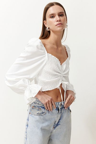 Trendyol Collection Bluză Ecru Țesută Gimped Gathered Spate TWOSS24BZ00449