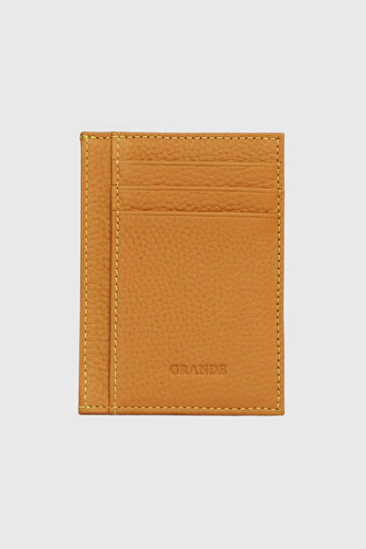 Grande حامل بطاقات من الجلد الطبيعي باللون الأصفر للجنسين