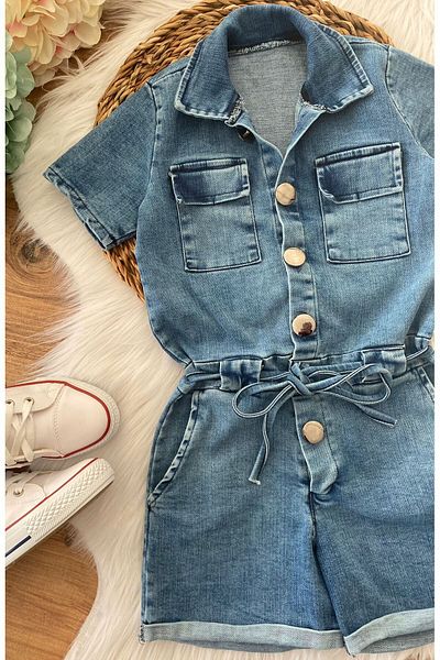 Starqızpaltarı Salopetă din denim pentru fetiță, cu șireturi în talie, din Lycra