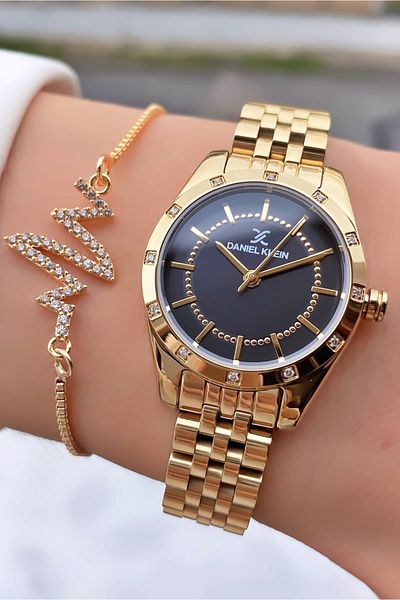 Daniel Klein Brand Gold Color Small Case Thin Cord Women's Wristwatch - Bracelet