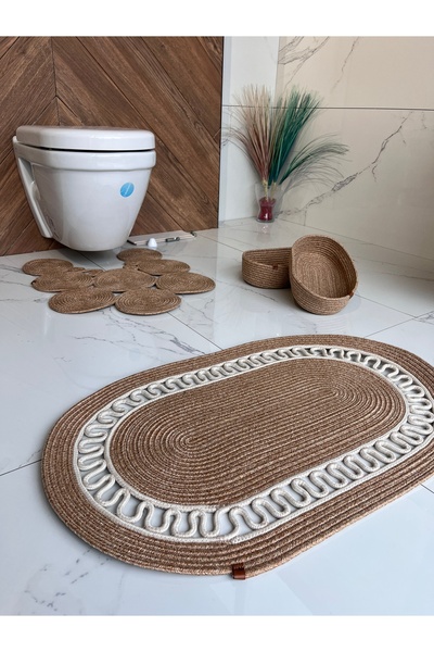 naylişhome 60x100-40x60 2 covorașe set de baie cu 2 coșuri Iuta, răchită, set...