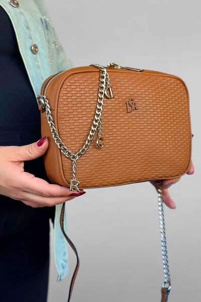 GALB LEATHER Geantă de umăr pentru femei de mărime medie cu curea cu lanț de culoare maro