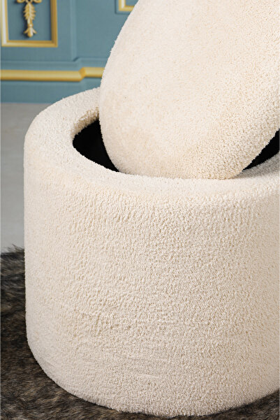 PufyHome SANDIKLI 45 X 45 CM PELUŞ KREM KUMAŞLI ÇOK AMAÇLI PUF KOLTUK