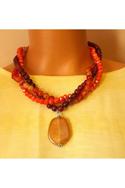 Asteria Elite قلادة من العقيق البرتقالي والأحمر والكريستال والقوة والوفرة وال...
