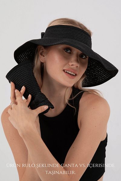 Hat Town Women's Wide Brim UV Protection Bow Straw Visor Hat