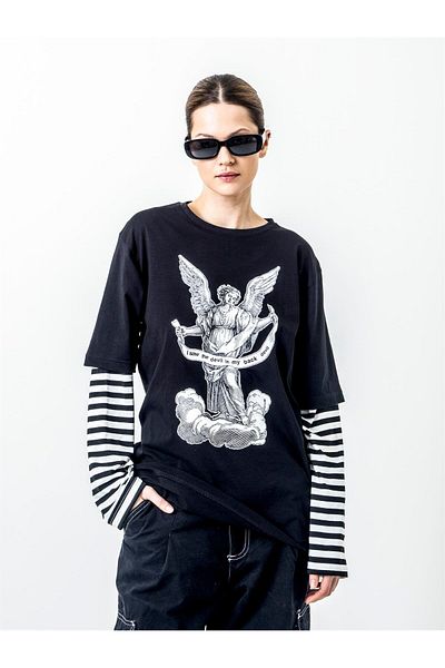 GOSSİP TEAM Hanorac Angel With A Banderole Imprimat Mâneci False Tricou Negru Unisex