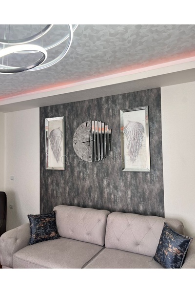 QUAL 3’lü Ritmik Saat ve 40x90 cm Melek Kanadı Tablolar Seti