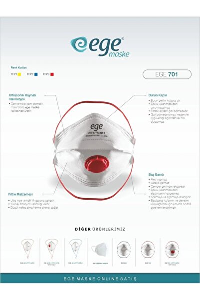 EGE MASKE Ffp3 701 Nr N99 Ventilli Katlanır Maske 10 ADET