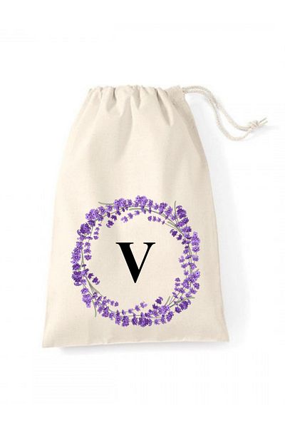 Elbasan Tekstil 20 X 30 Raw Cloth Pouch Letter V Printed Drawstring Raw Cloth Pouch (1 Piece)