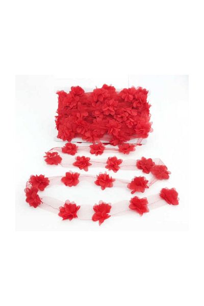 CAN 12 Pieces Laser Cut Meter Tulle Flower Red