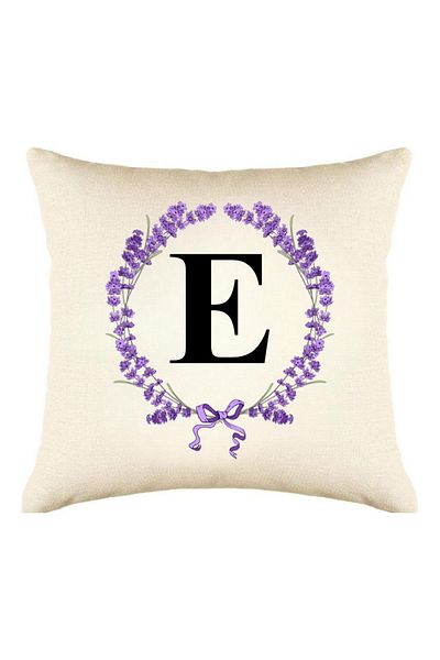Elbasan Tekstil Literă E imprimat lavandă înrămată Hambez Husă de pernă 43 x 43 cm Punch potrivit