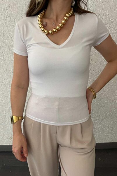 KAROL V yaka vücudu saran pamuklu basic t-shirt