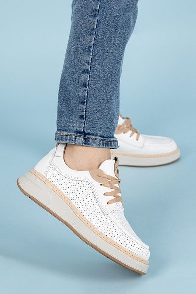 Getcho Pantofi sport albi din piele naturală Lugo pentru femei
