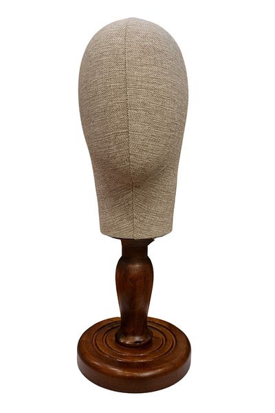 Manken İstanbul Fabric Covered Polyester Head Mannequin with Wooden Stand Accessory Manikin Hat Mannequin Wig Mannequin