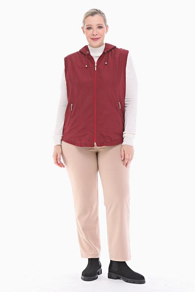 VETRE Women's Plus Size Hooded Claret Red Fleece Vest 1026