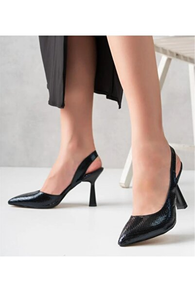 Genel Markalar Metalik Renk Yılan Derisi Topuklu Ayakkabı