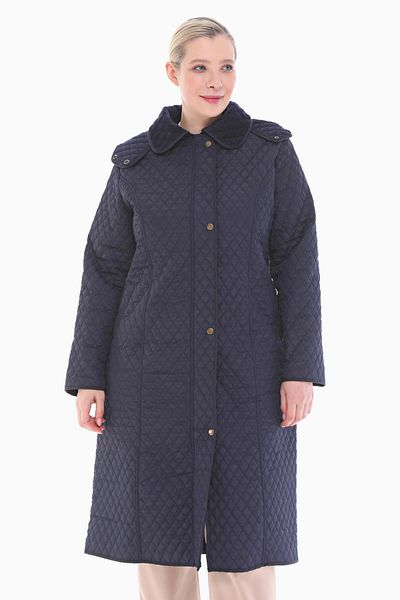 VETRE Women's Large Size Hooded 120 Cm Navy Blue Quilted Coat 1020