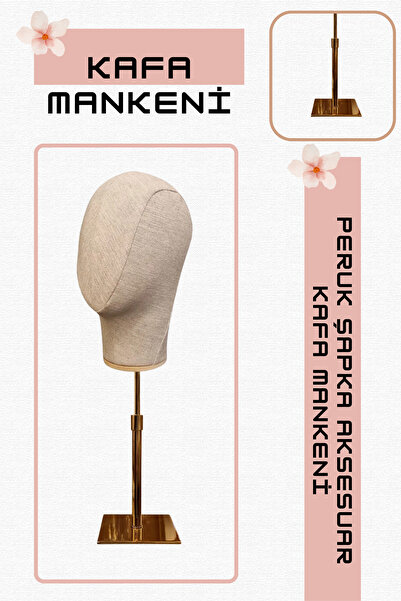 Manken İstanbul Özel Gold Standlı Kafa Mankeni Peruk Mankeni Aksesuar Mankeni