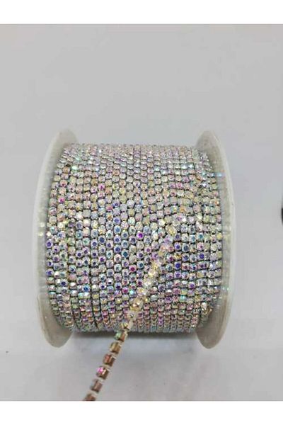 yiğit aksesuar Ss8(2mm) Janjan Stone Silver Case Crystal Close Strip 1 Ball 50 Meters