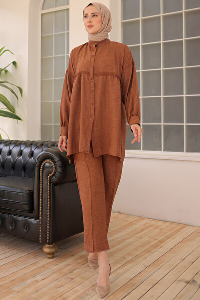 benguen 3350 Front Buttoned Double Set Brown