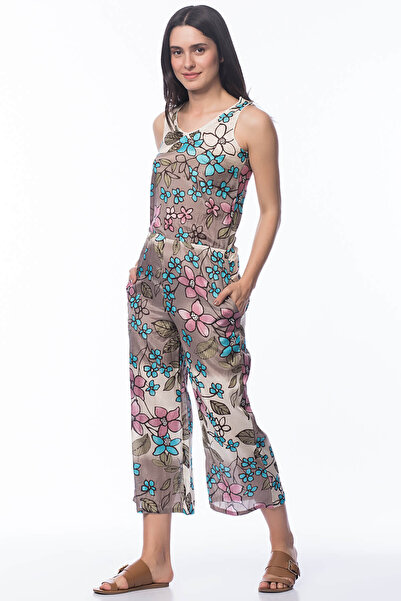 Pitti Women's Mink Turquoise Patterned Jumpsuit 40173