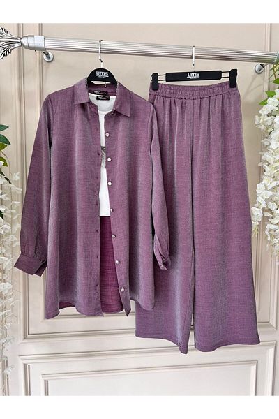 asyadabutik Glitter texture fabric Shirt Pants Two-piece set