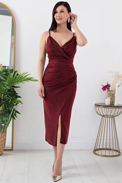 PULLIMM Askılı Simli Midiboy Elbise 39770