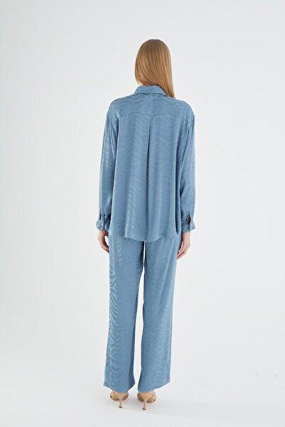 GİZZEY Жіночий костюм з довгими рукавами та синіми брюками C5T1N2O12