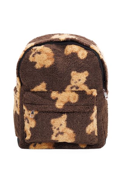 Ecrou Σακίδιο πλάτης Cute Bear Sherpa με φερμουάρ 2 θέσεων 36 x 40 καφέ