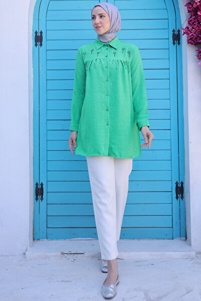 benguen Πράσινο πουκάμισο 673 με χάντρες