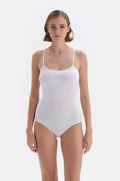 Dagi Weißer Damen-Body aus gekämmter Baumwolle mit Trägern