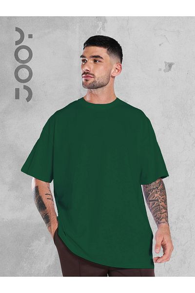 Jooy Company Πράσινο Oversize Wide Fit Απλό Unprinted Basic Tshirt