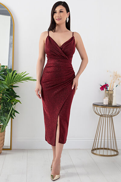 PULLIMM Askılı Simli Midiboy Elbise 39770