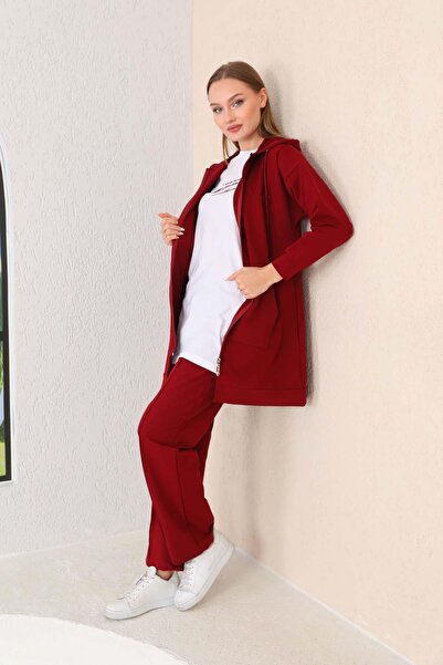 WestBound Women's Embossed Printed Claret Red Color Triple Sports Set Combination