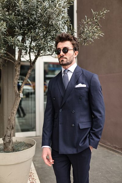AEK FIORE Men's Navy Blue Double Breasted Suit