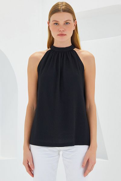 Bigdart 0489 Neckholder-Strickbluse - Schwarz