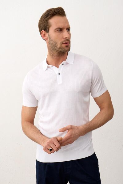 Danger Tricou pentru bărbați, slim-fit, cu guler polo, tricotaj de vară, alb