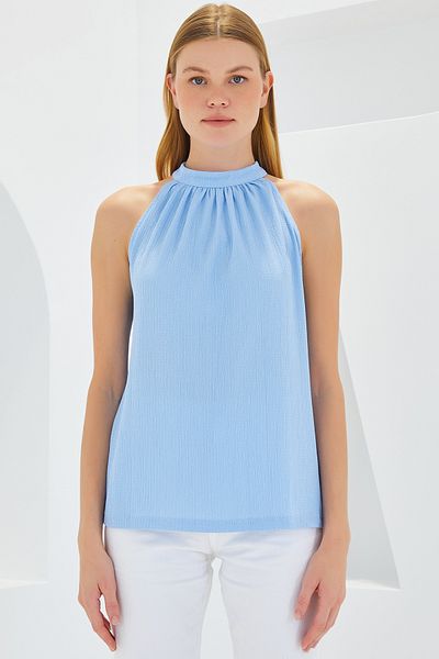 Bigdart 0489 Halter Neck Knitted Blouse - Blue