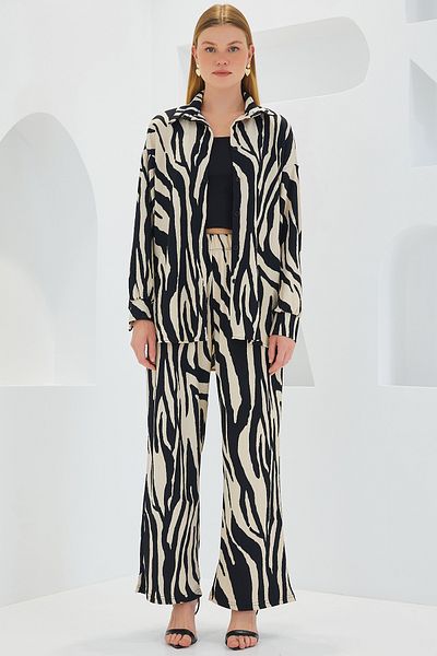 Bigdart Women's Patterned Black Cream Knitted Double Suit 5858