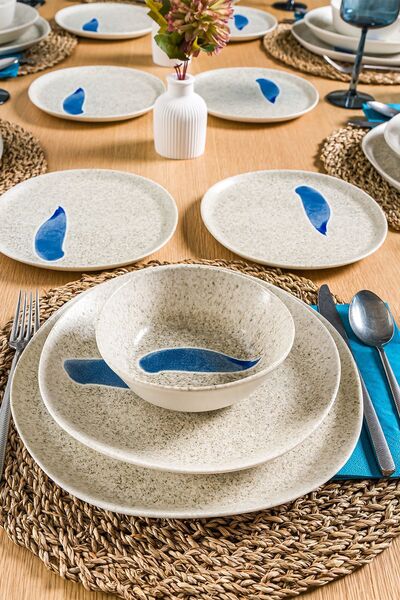 ChiChi HOME Blue Leaf Geo 24 Parça 6 Kişilik Porselen Yemek Seti