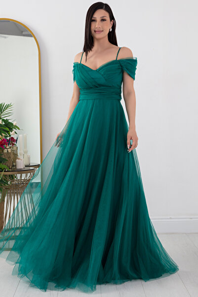 PULLIMM Μανδράλια με λαιμόκοψη μακρύ τούλι φόρεμα 13413